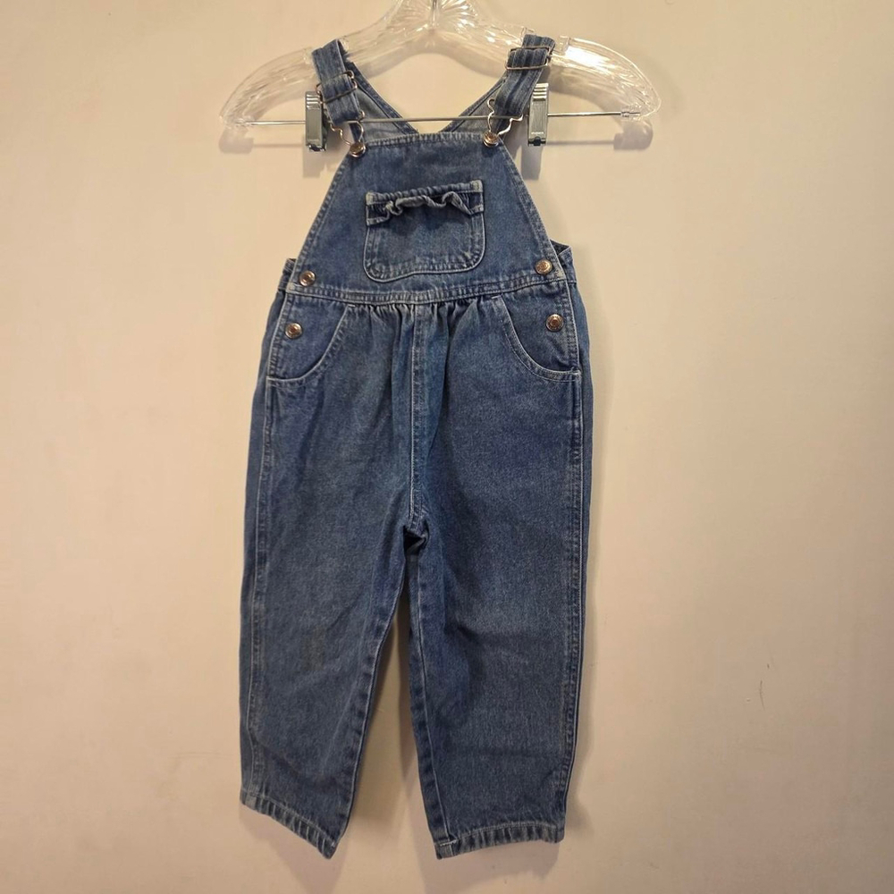 Kids blue denim Arizona Jean Co overalls with ruffles and buttons